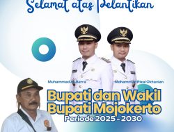Kades Njoget Mengucapkan Selamat atas di Lantiknya Dr Muhammad Al Barra Lc M.Hum dan dr Muhammad Rizal Octavian sebagai Bupati dan Wakil Bupati Mojokerto Periode 2025-2030 oleh Presiden RI Prabowo Subianto