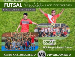 Jalin Sinergi, PWI Mojokerto dan Kejaksaan Negeri Mojokerto Gelar Laga Futsal Persahabatan