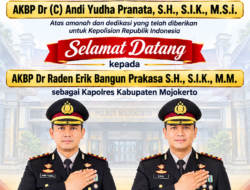 Kepala Satuan Polisi Pamong Praja (Satpol PP) Kabupaten Mojokerto  mengucapkan selamat bertugas di Jabatan baru kepada AKBP Dr (C) Andi Yudha Pranata, S.H., S.I.K., M.S.i., dan selamat datang kepada AKBP Dr  Raden  Erik Bangun Prakasa S.H., S.I.K., M.M sebagai Kapolres Kabupaten Mojokerto